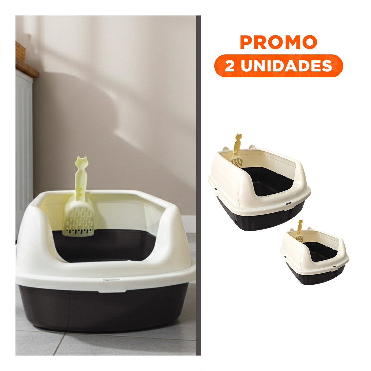 PACK2 CONTENEDOR DE ARENA COMODO Y AMPLIO PARA MASCOTAS 37,7X50X21CM CELESTE - 1