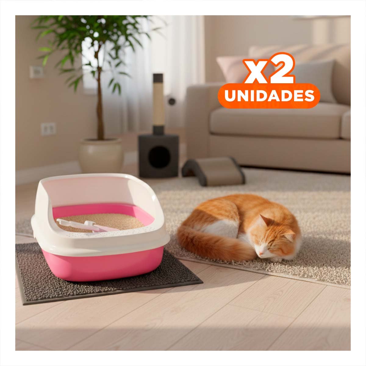 PACK2 CONTENEDOR DE ARENA RESISTENTE Y SEGURO PARA GATOS 37,7X50X21CM CELESTE Y+REGALO STICKER - 1