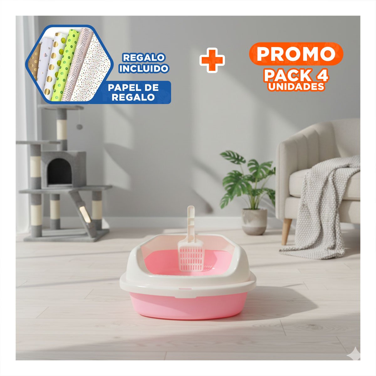 PACK4 CONTENEDOR DE ARENA FUNCIONAL Y ESPACIOSA 37,7X50X21CM CELESTE Y+PAPEL REGALO - 1
