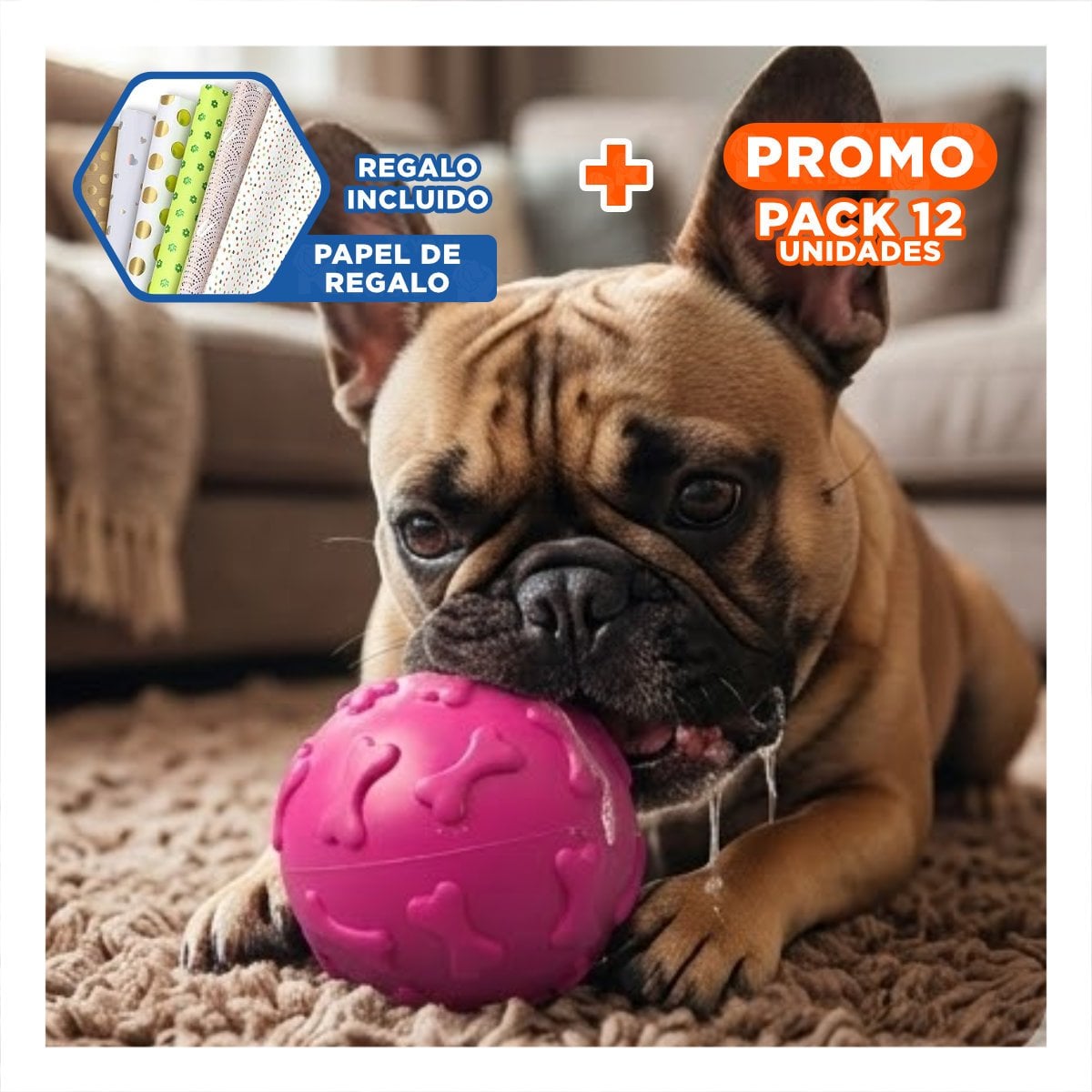 PACK12 PRODUCTO DE REBOTE PET CON DISENO DE HUESITOS FUCSIA Y+PAPEL REGALO - 1