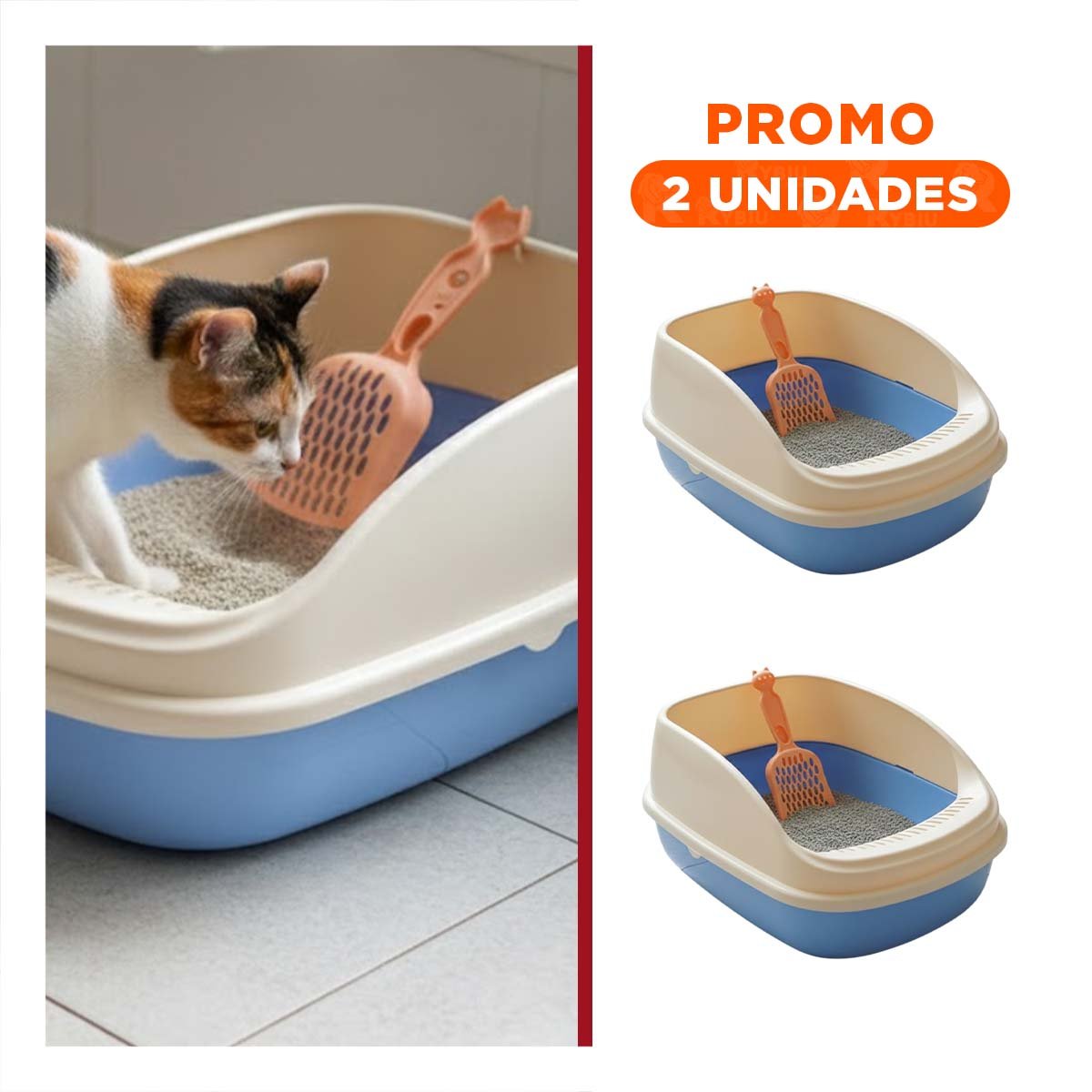 PACK2 CONTENEDOR DE ARENA COMODO Y AMPLIO PARA MASCOTAS 37,7X50X21CM CELESTE - 1