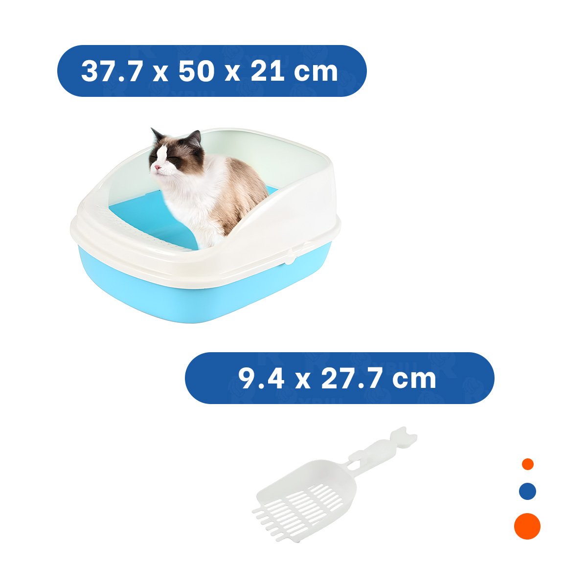 PACK12 CUBETA DE ARENA ESPACIOSA Y SEGURA PARA GATOS 37,7X50X21CM CELESTE Y+PAPEL REGALO - 4