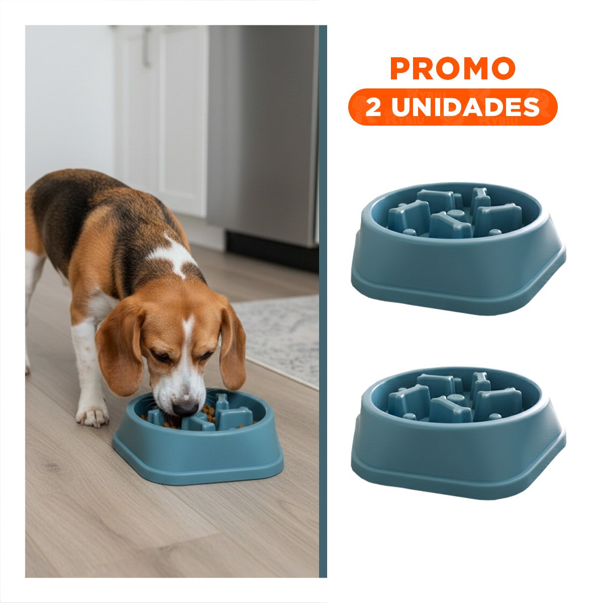PACK2 FUENTE INTERACTIVA QUE RETIENE CROQUETAS PET TIPO HUESITOS EXAGONAL AZUL - 1