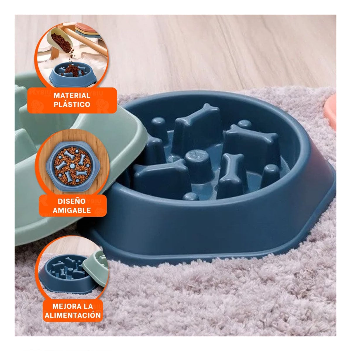 PACK4 FUENTE CREATIVA PARA ENTRETENIMIENTO CANINO TIPO HUESITOS EXAGONAL AZUL - 2