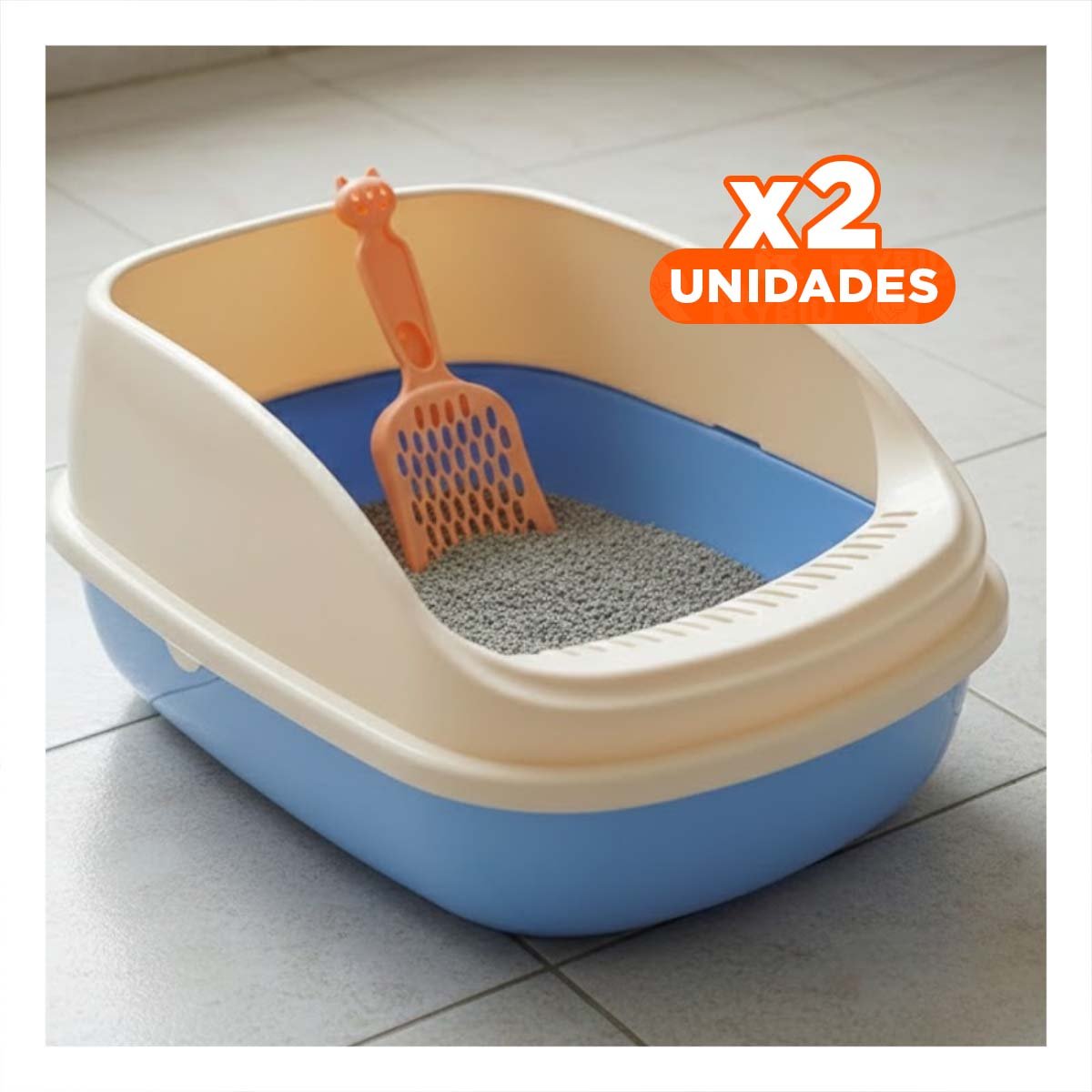 PACK2 CONTENEDOR DE ARENA RESISTENTE Y SEGURO PARA GATOS 37,7X50X21CM CELESTE Y+REGALO STICKER - 1