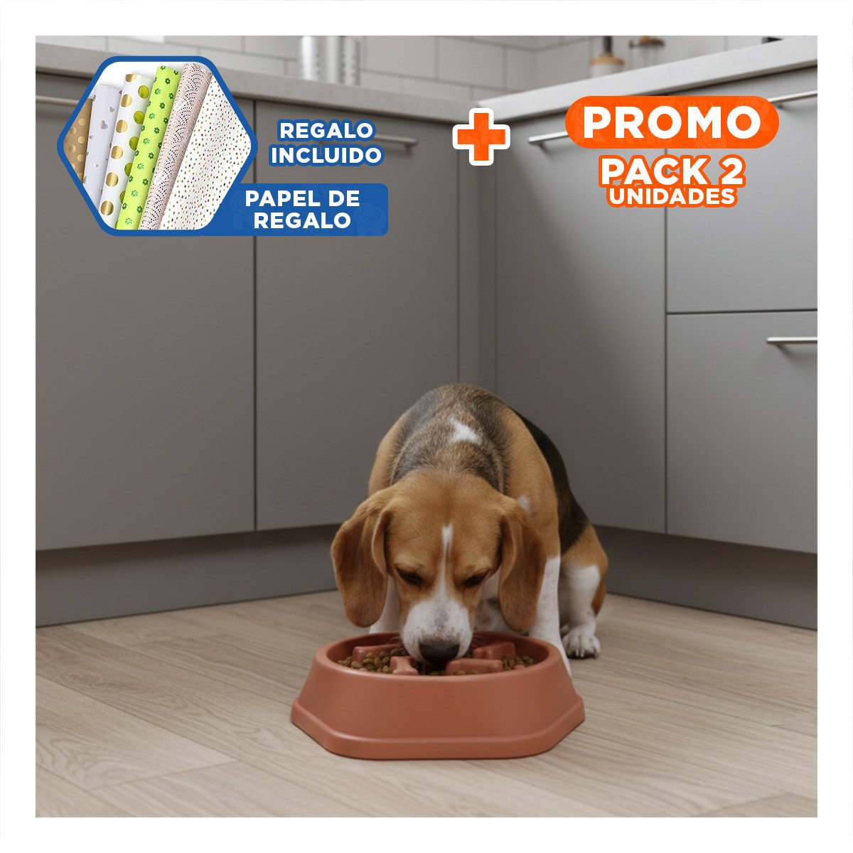 PACK2 FUENTE PARA ESTIMULAR ACTIVIDAD MENTAL DE PERROS EXAGONAL AZUL Y+PAPEL REGALO - 1