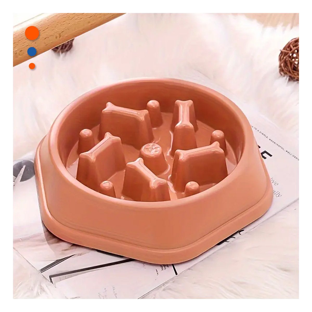 BANDEJA INTERACTIVA PARA COMER LENTAMENTE MASCOTAS TIPO HUESITOS EXAGONAL AZUL Y+PAPEL REGALO - 2