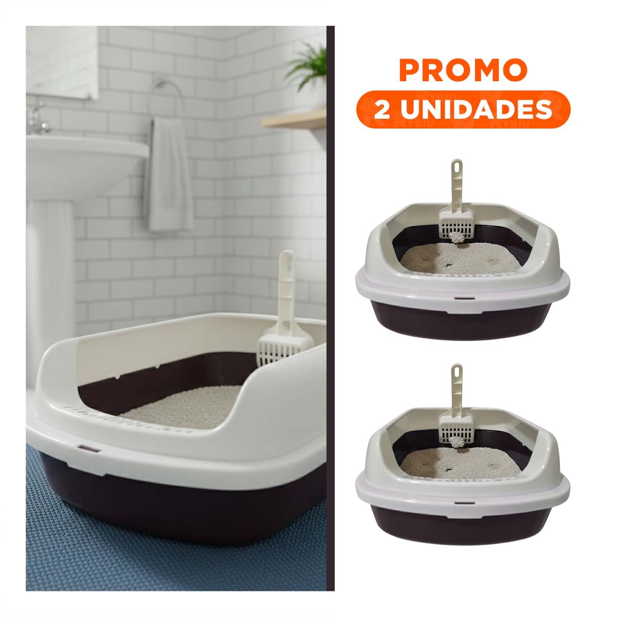 PACK2 CONTENEDOR DE ARENA COMODO Y AMPLIO PARA MASCOTAS 37,7X50X21CM CELESTE - 1