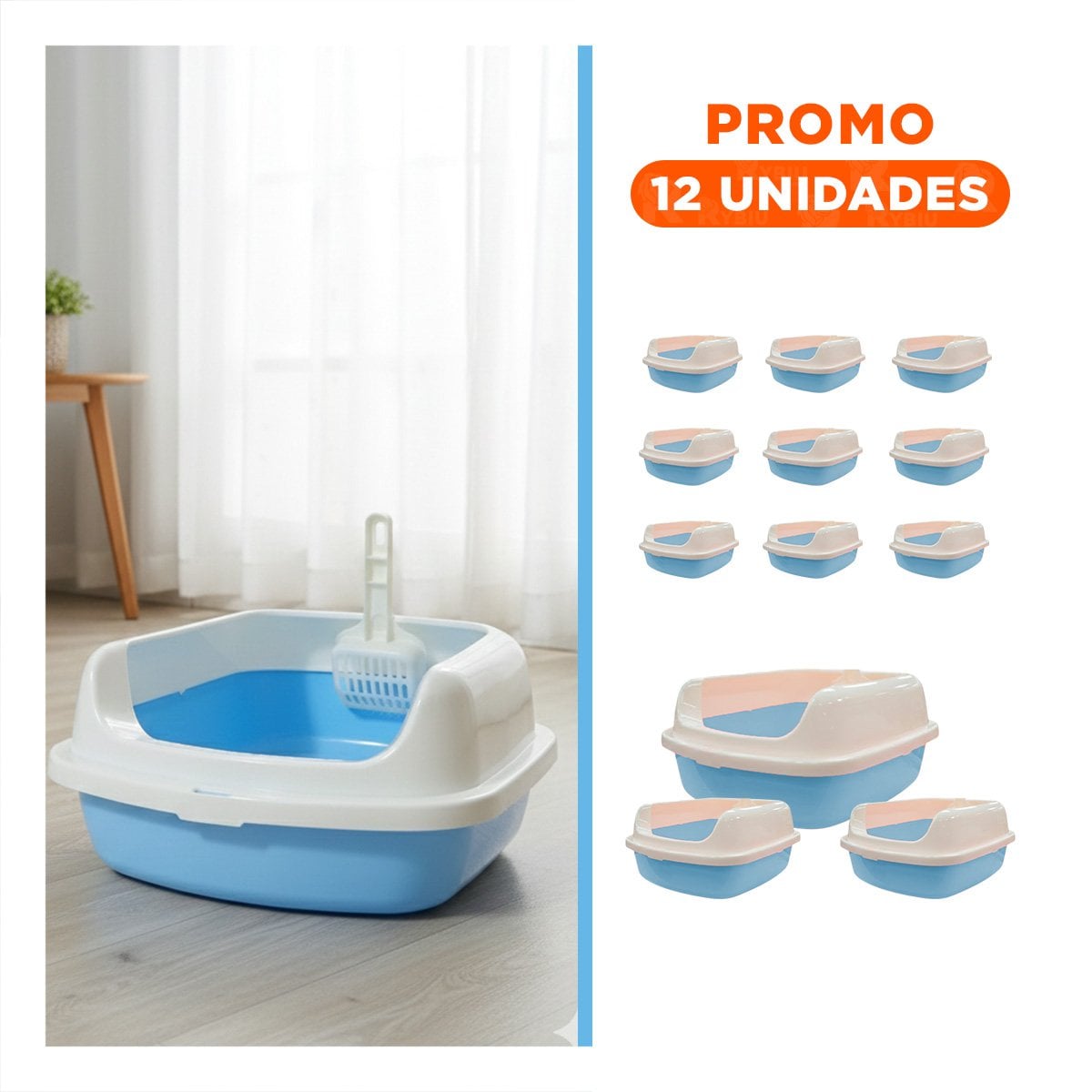 PACK12 CUBETA DE ARENA MODERNA Y PRACTICA 37,7X50X21CM CELESTE Y+REGALO STICKER - 1