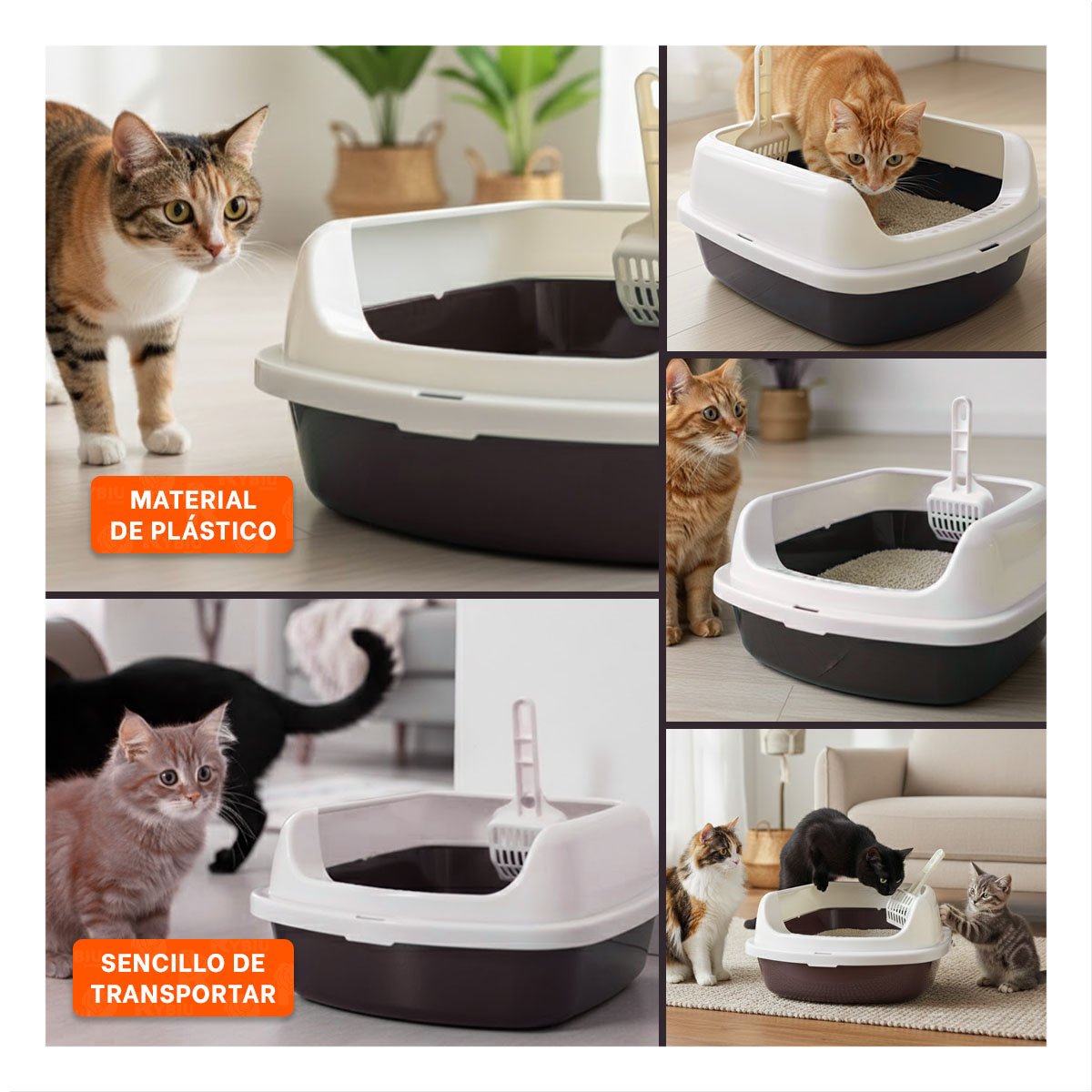 DEPOSITO DE ARENA ESPACIOSO Y COMODO PARA MASCOTAS 37,7X50X21CM CELESTE - 5