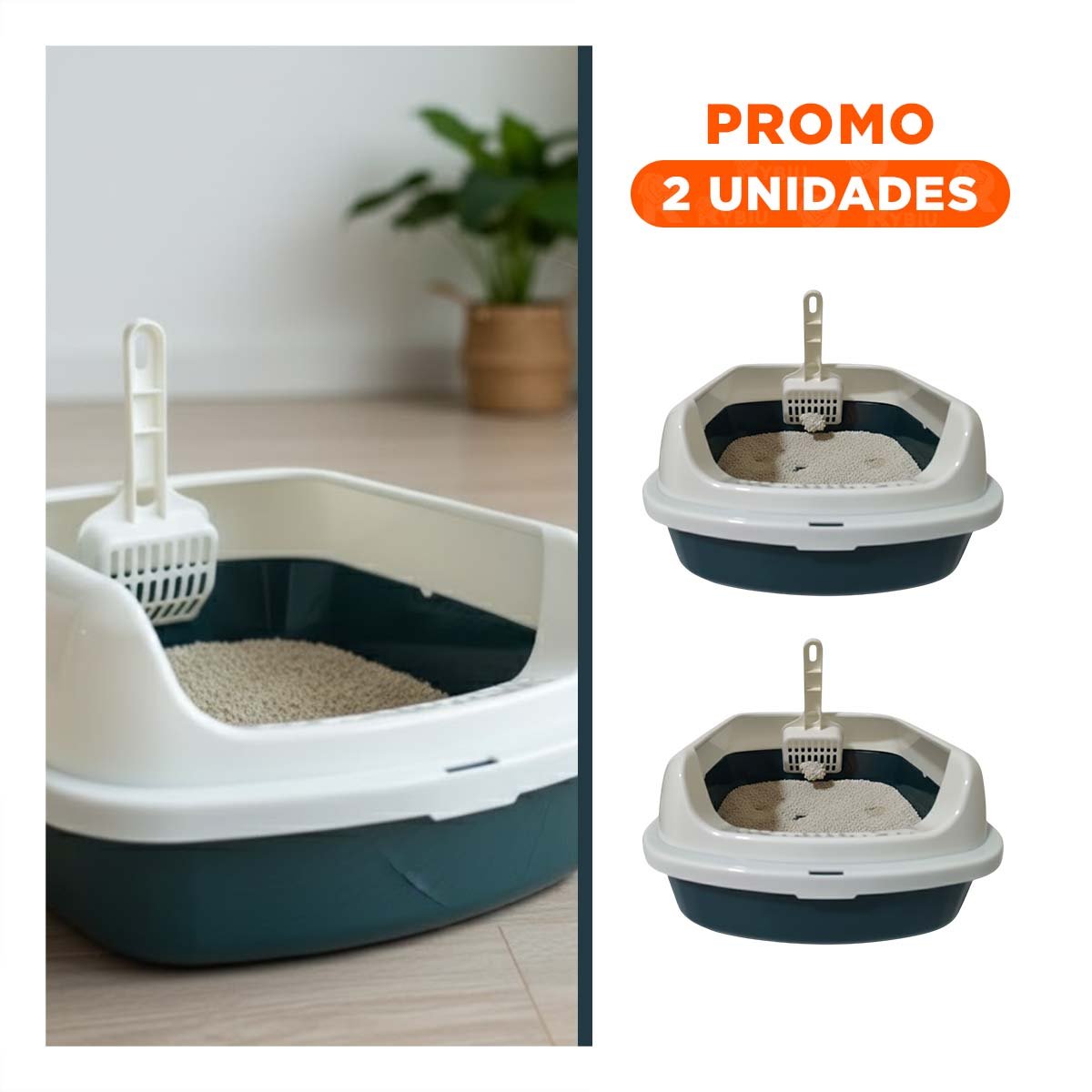 PACK2 CONTENEDOR DE ARENA COMODO Y AMPLIO PARA MASCOTAS 37,7X50X21CM CELESTE - 1