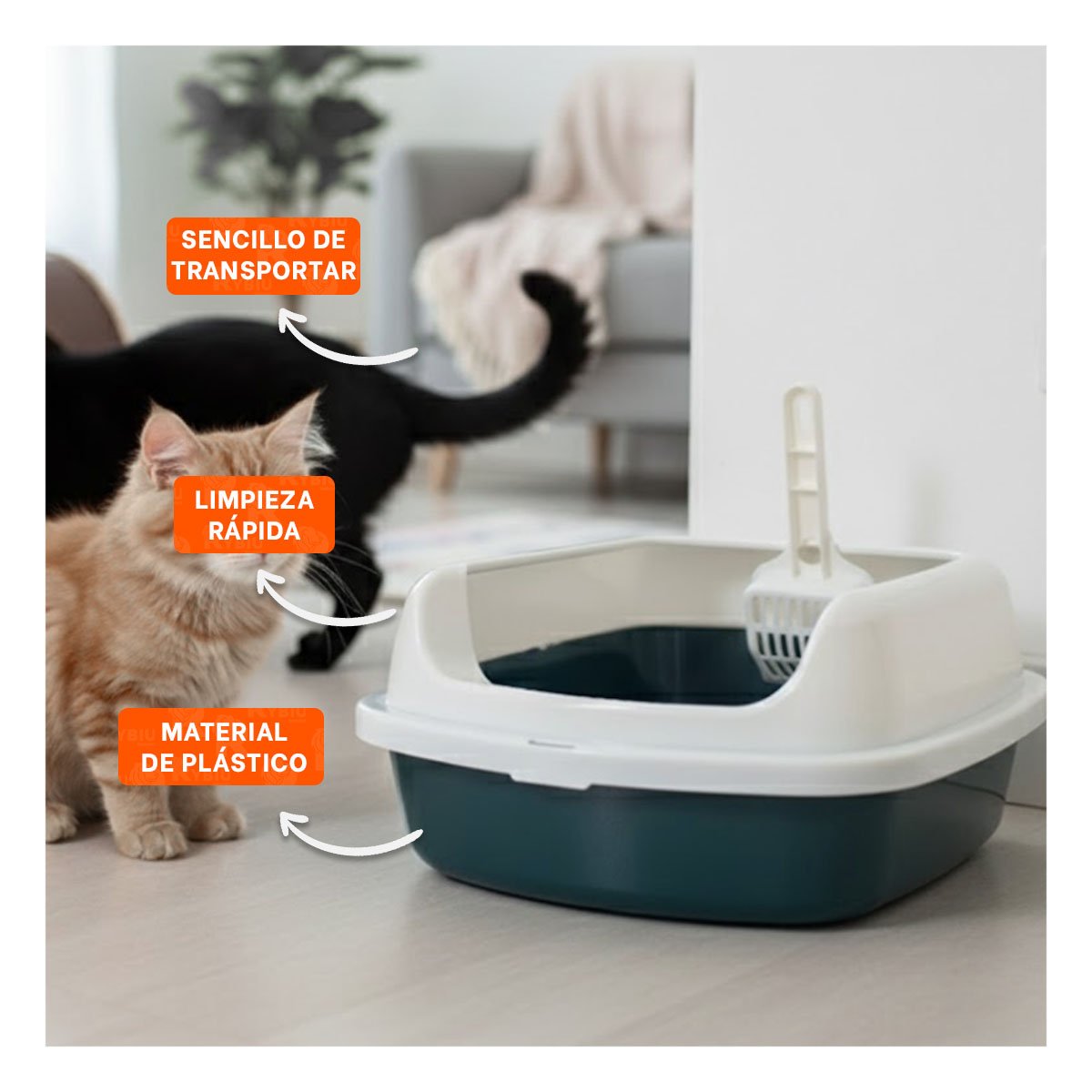 PACK2 CONTENEDOR DE ARENA COMODO Y AMPLIO PARA MASCOTAS 37,7X50X21CM CELESTE - 5