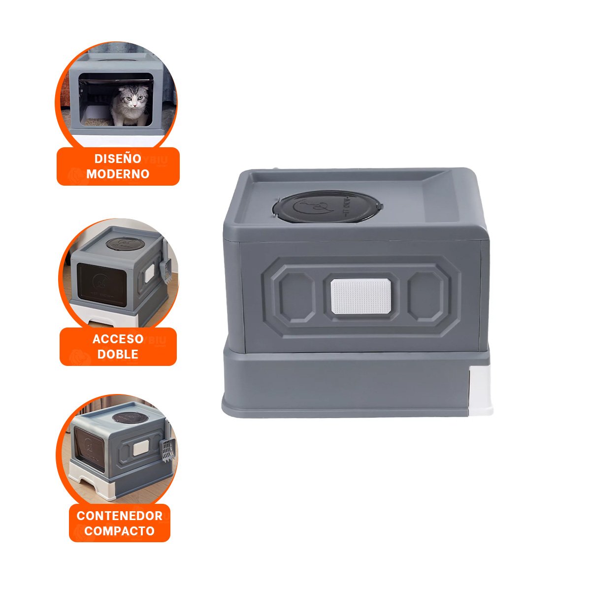 CAJA DE ARENA CERRADA CON TAPA PARA MANTENER LIMPIEZA PLOMO - 3