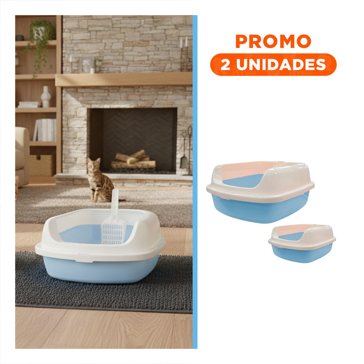 PACK2 CONTENEDOR DE ARENA COMODO Y AMPLIO PARA MASCOTAS 37,7X50X21CM CELESTE - 1