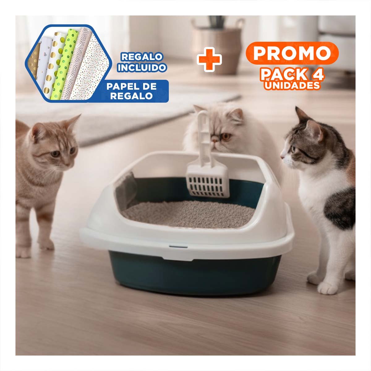 PACK4 CONTENEDOR DE ARENA FUNCIONAL Y ESPACIOSA 37,7X50X21CM CELESTE Y+PAPEL REGALO - 1