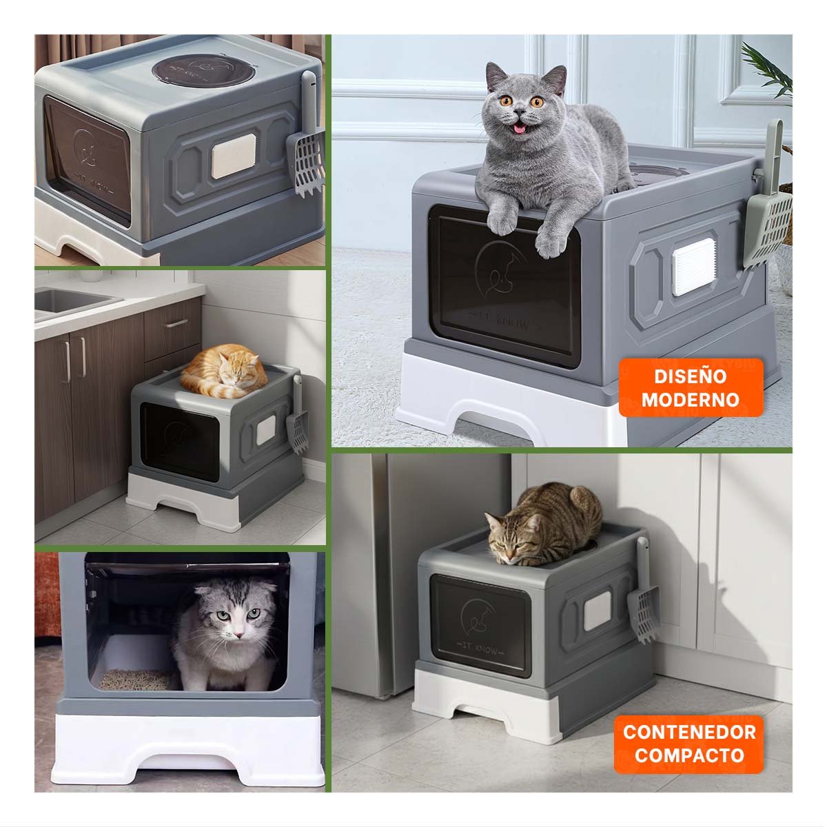 CAJA DE ARENA CERRADA PARA HIGIENE Y ORDEN DE MASCOTAS PLOMO Y+POST IT - 1