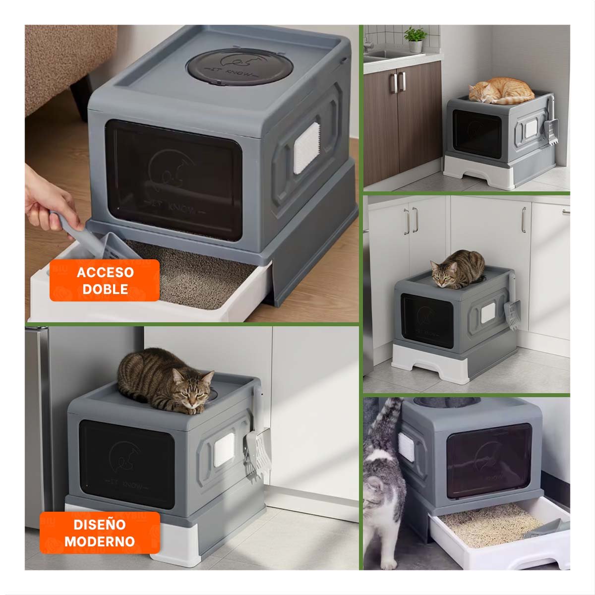 CAJA DE ARENA CERRADA PARA HIGIENE Y ORDEN DE MASCOTAS PLOMO Y+POST IT - 5