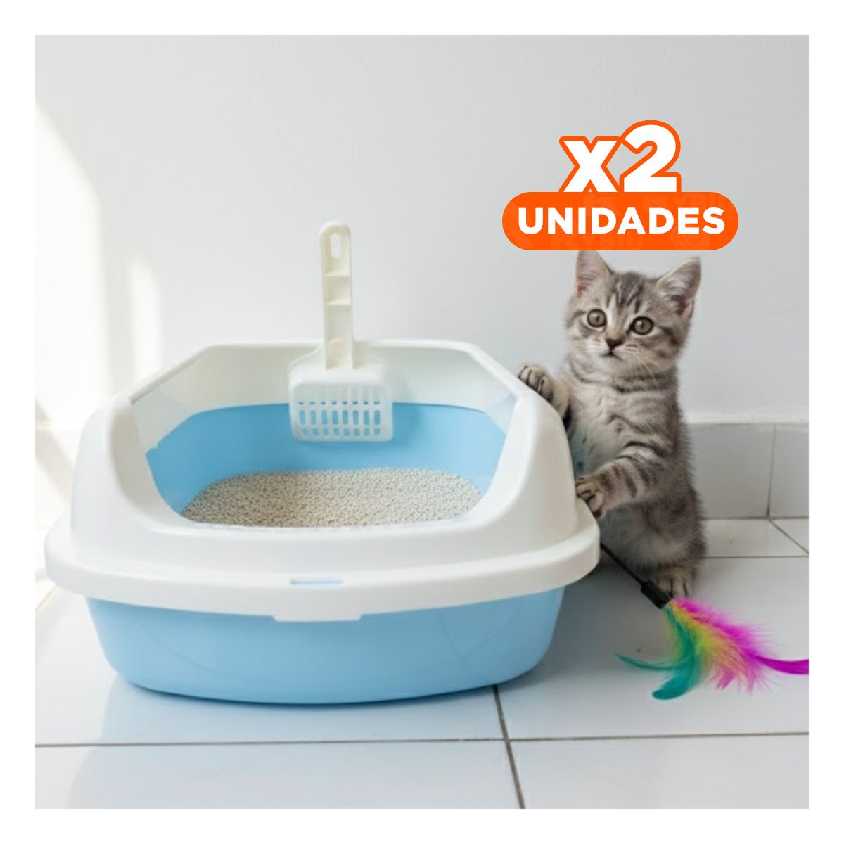 PACK2 CONTENEDOR DE ARENA RESISTENTE Y SEGURO PARA GATOS 37,7X50X21CM CELESTE Y+REGALO STICKER - 1