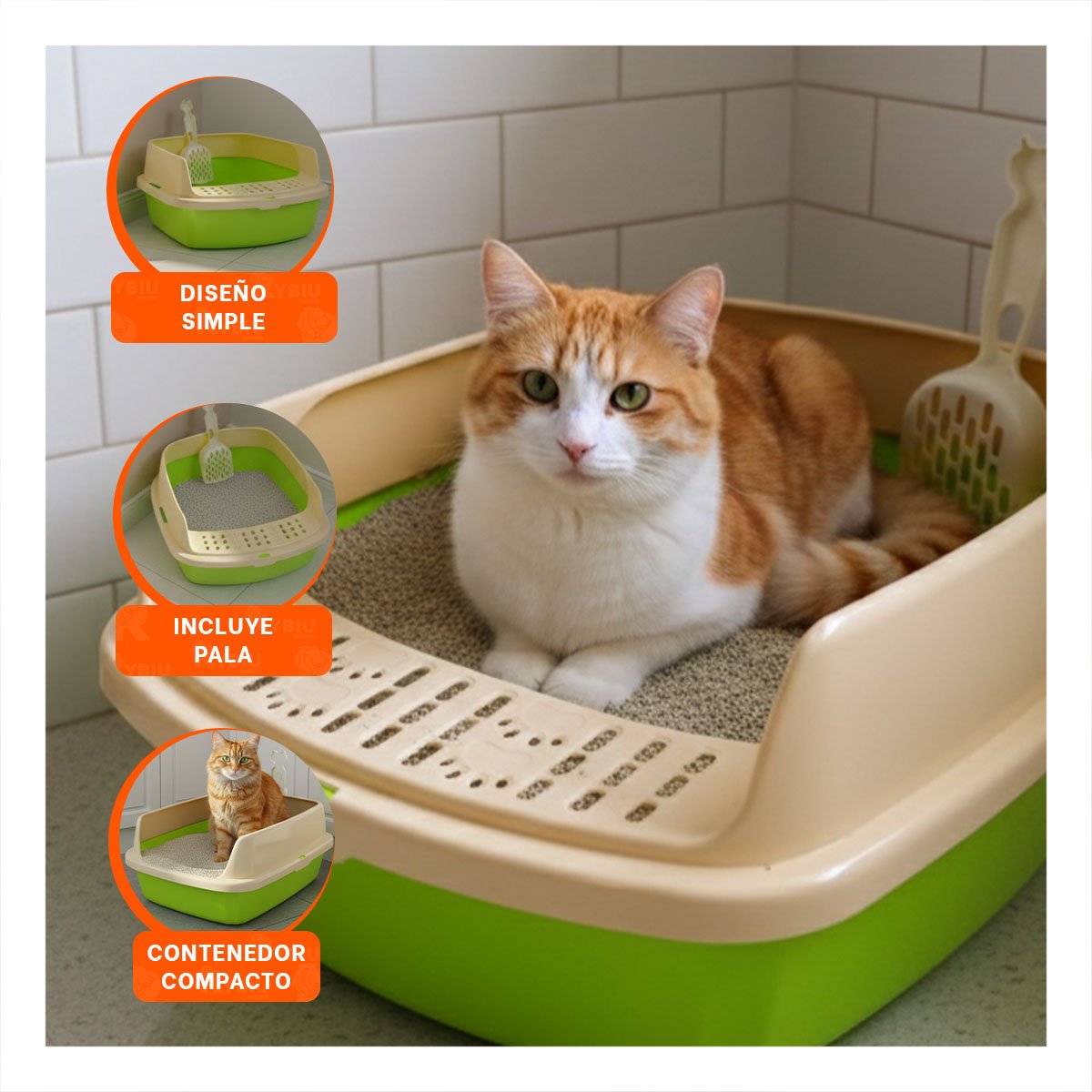 DEPOSITO DE ARENA ABIERTO PARA USO DIARIO DE GATOS VERDE LIMÓN Y+PAPEL REGALO - 5