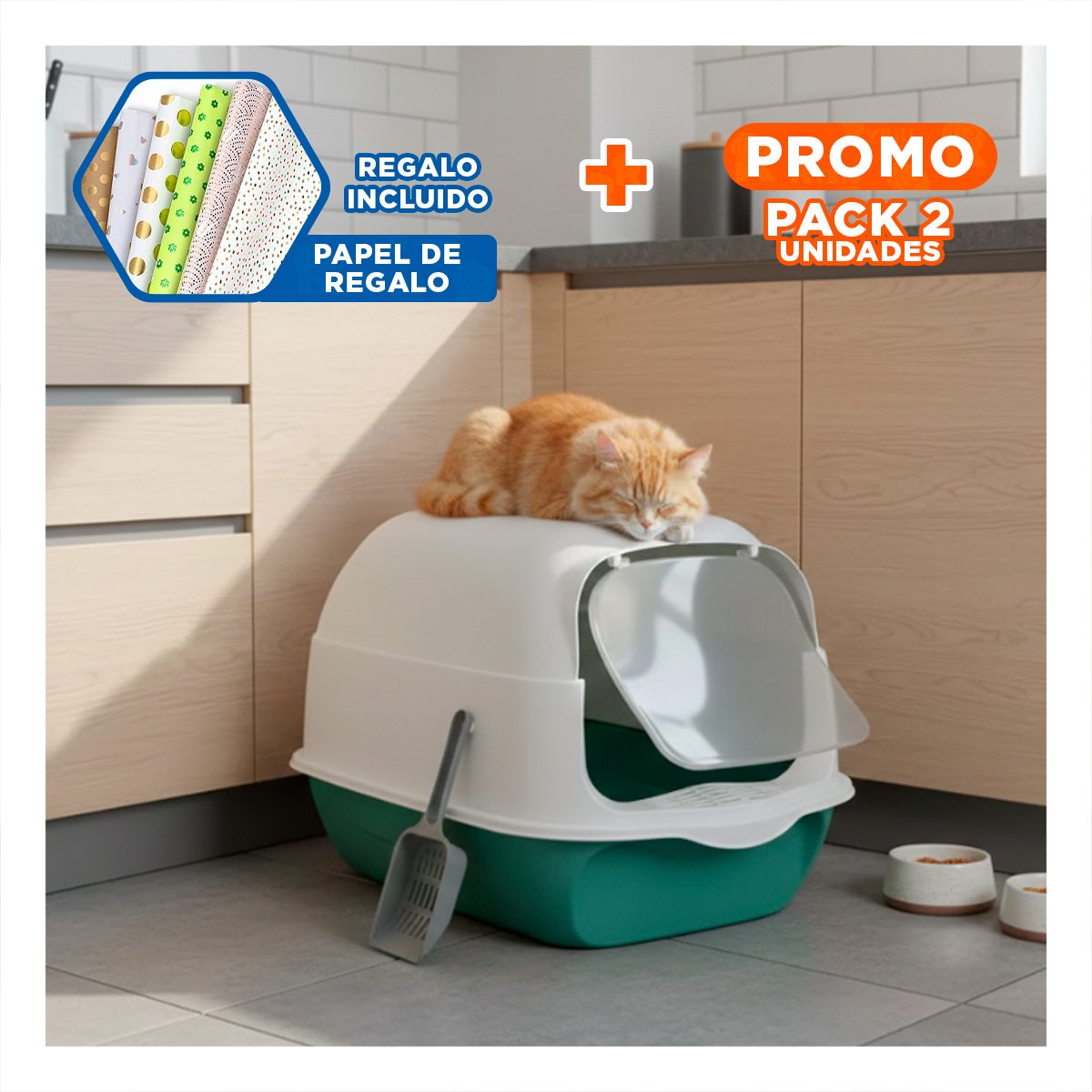 PACK2 BANDEJA SANITARIA ABIERTA PARA LIMPIEZA Y CAMBIO DE ARENA VERDE LIMÓN Y+PAPEL REGALO - 1