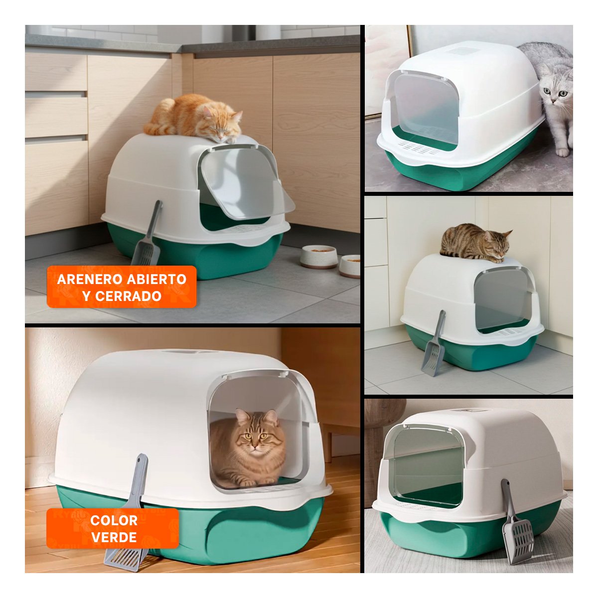 DEPOSITO DE ARENA ABIERTO CON PALA COMODA PARA GATOS VERDE LIMÓN Y+LIGAS REGALO - 5