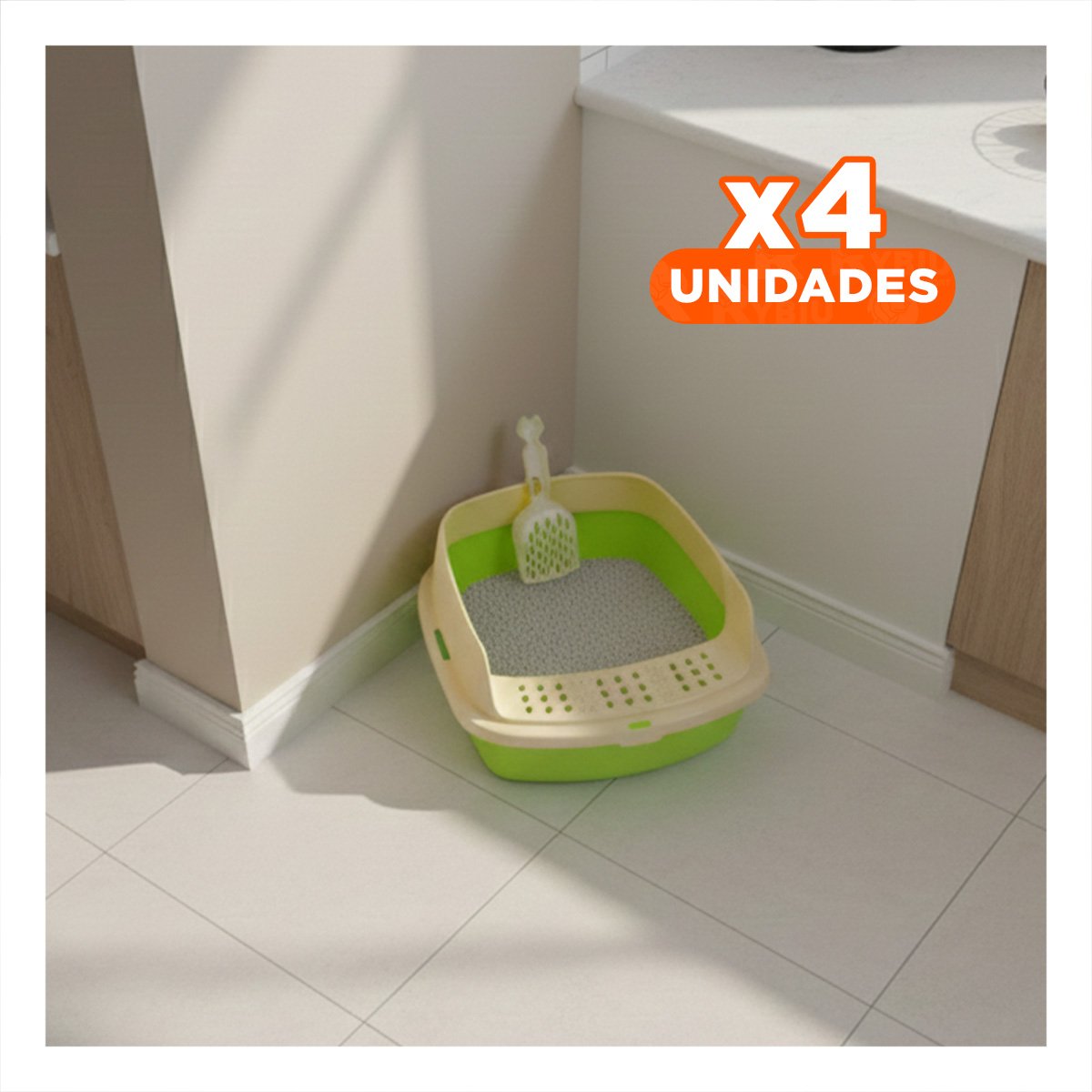 PACK4 BANDEJA SANITARIA ABIERTA PARA HIGIENE DIARIA DE GATOS VERDE LIMÓN - 1