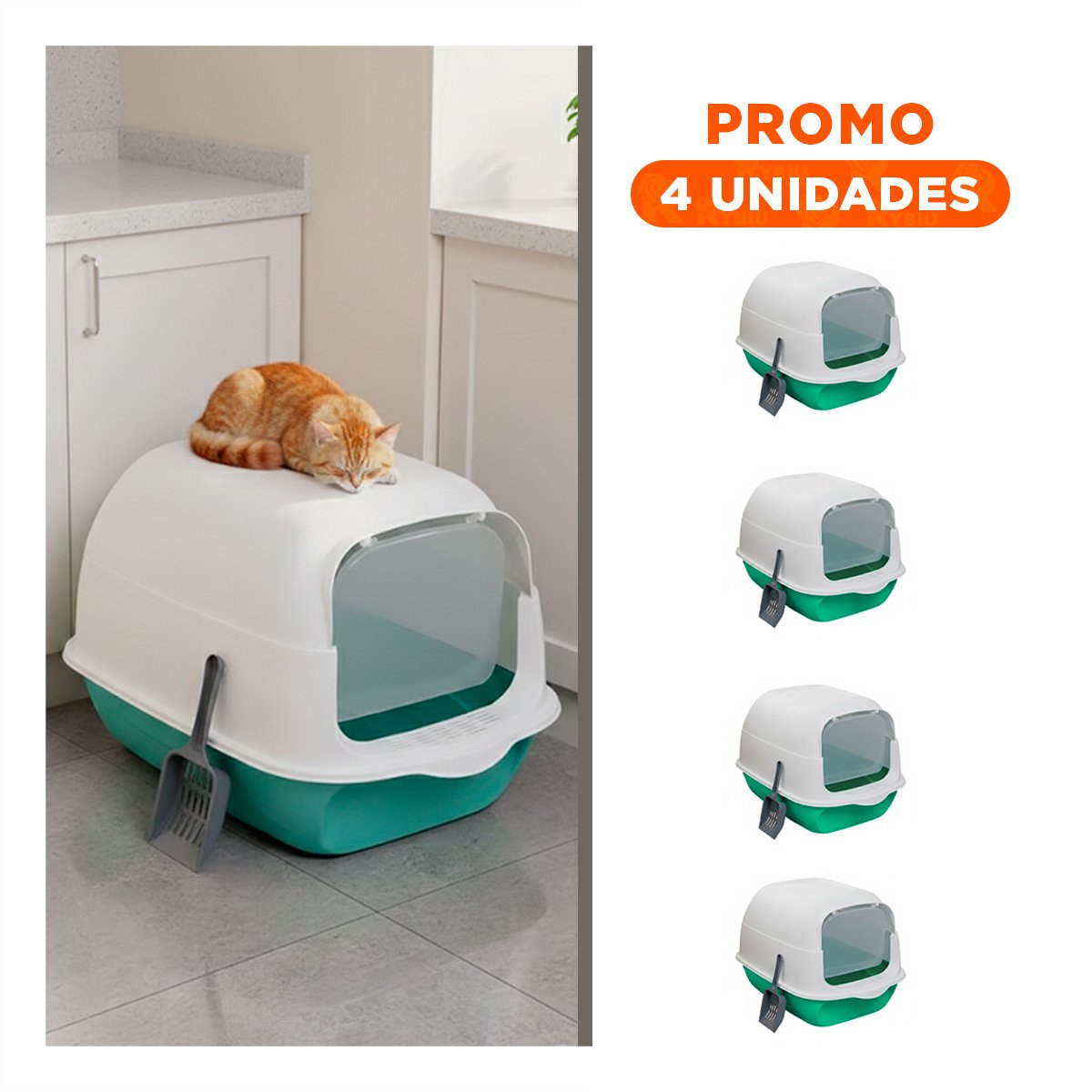 PACK4 CAJON DE ARENA ABIERTO CON PALA PARA LIMPIEZA RAPIDA VERDE LIMÓN Y+REGALO STICKER - 1