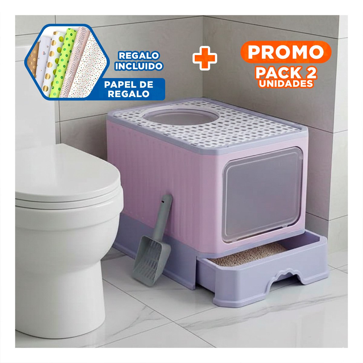PACK2 BANDEJA SANITARIA ABIERTA PARA LIMPIEZA Y CAMBIO DE ARENA VERDE LIMÓN Y+PAPEL REGALO - 1