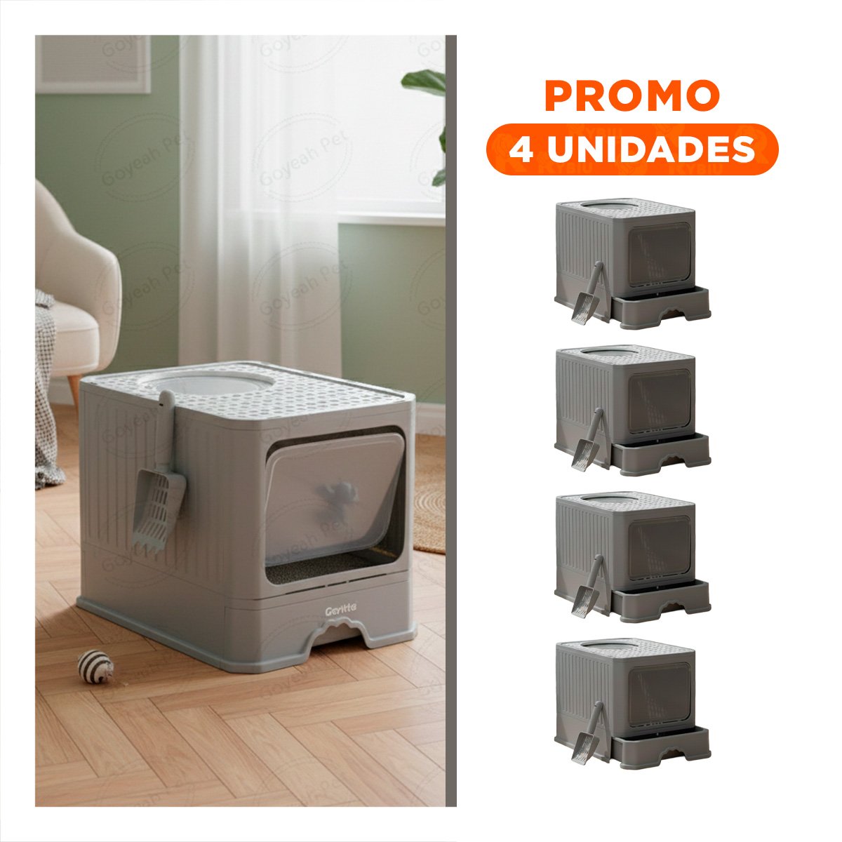 PACK4 CAJON DE ARENA ABIERTO CON PALA PARA LIMPIEZA RAPIDA VERDE LIMÓN Y+REGALO STICKER - 1
