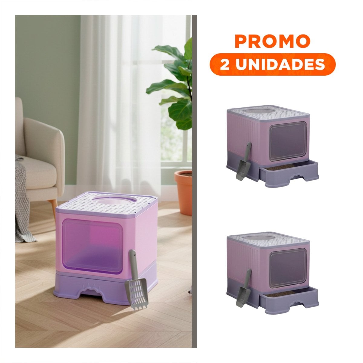 PACK2 BANDEJA SANITARIA ABIERTA CON PALA PARA GATOS VERDE LIMÓN - 1