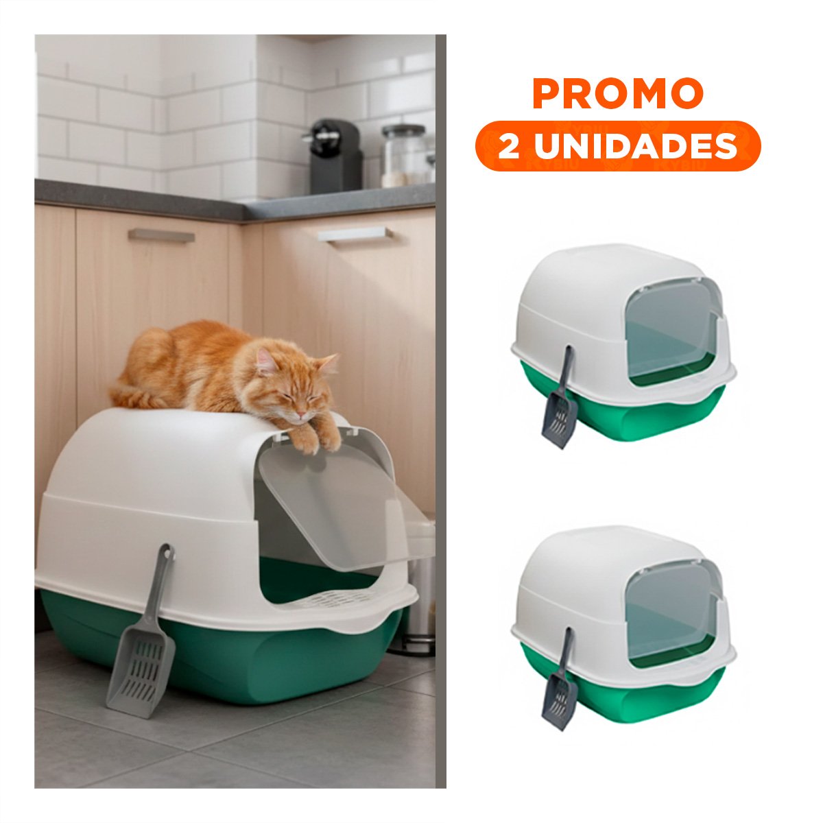 PACK2 BANDEJA SANITARIA ABIERTA CON PALA PARA GATOS VERDE LIMÓN - 1