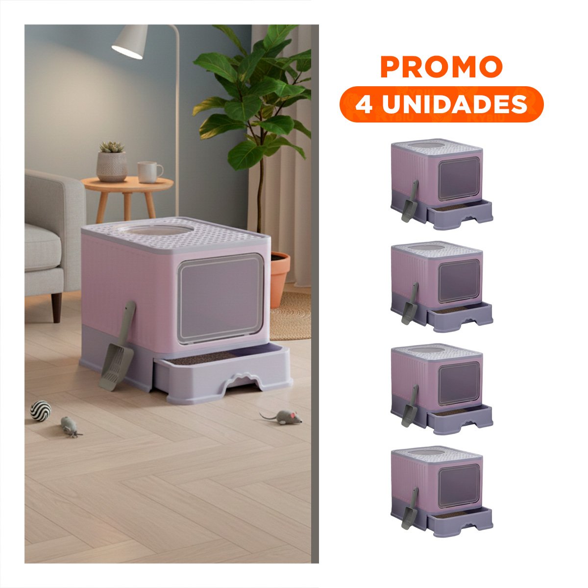 PACK4 CAJON DE ARENA ABIERTO CON PALA PARA LIMPIEZA RAPIDA VERDE LIMÓN Y+REGALO STICKER - 1