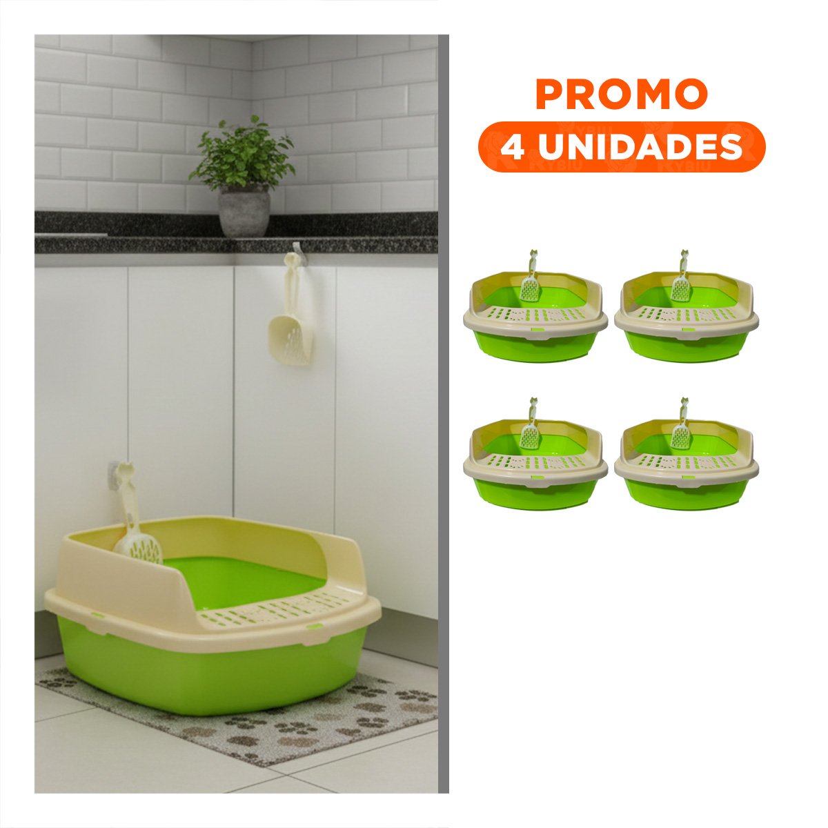 PACK4 CAJON DE ARENA ABIERTO CON PALA PARA LIMPIEZA RAPIDA VERDE LIMÓN Y+REGALO STICKER - 1