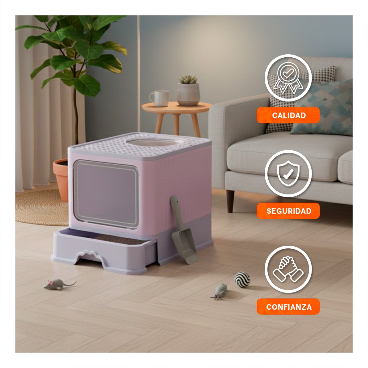 DEPOSITO DE ARENA ABIERTO PARA USO DIARIO DE GATOS VERDE LIMÓN Y+PAPEL REGALO - 3