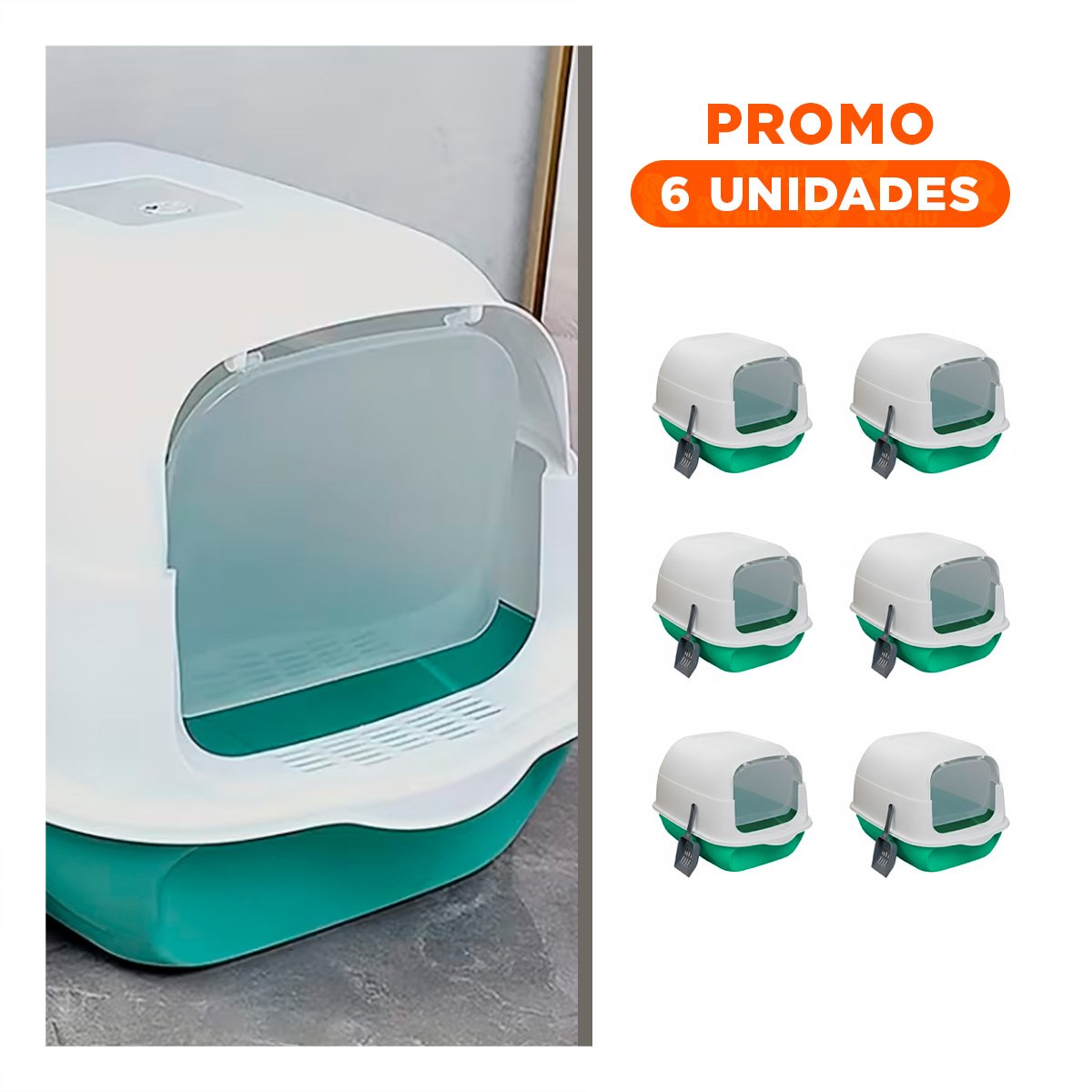 PACK6 CAJON DE ARENA ABIERTO QUE FACILITA USO DIARIO DE GATOS VERDE LIMÓN - 1