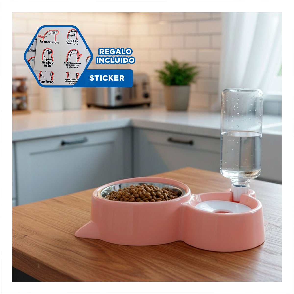 CONTENEDOR PARA MASCOTA 2 EN 1 CON OREJITAS PARA USO EN CASA CELESTE Y+REGALO STICKER - 1