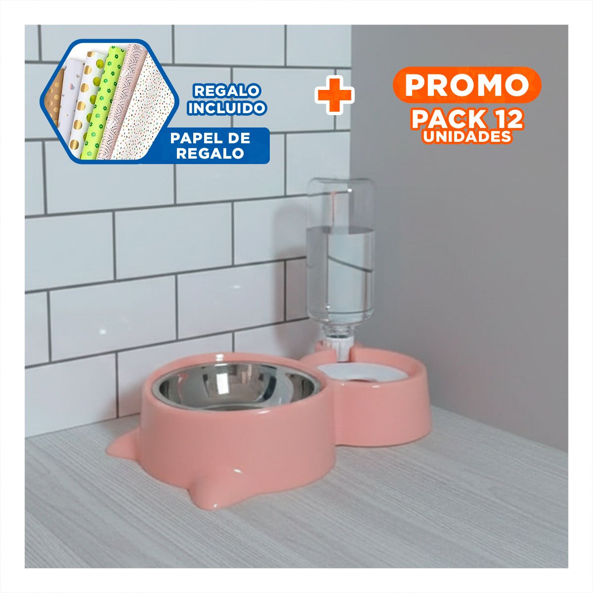 PACK12 ESTACION DOBLE 2 EN 1 CON OREJITAS PARA MASCOTA EN CASA CELESTE Y+PAPEL REGALO - 1