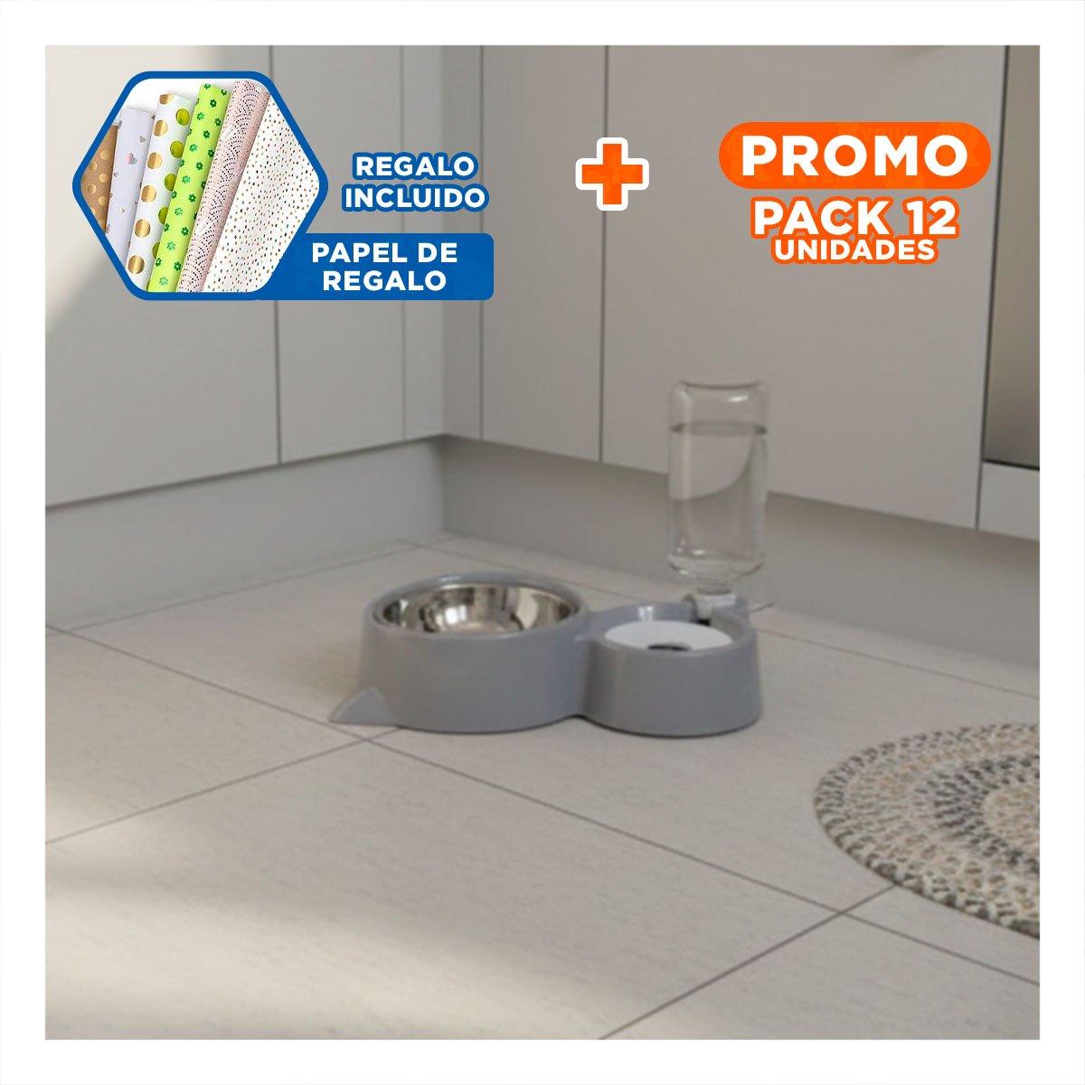 PACK12 ESTACION DOBLE 2 EN 1 CON OREJITAS PARA MASCOTA EN CASA CELESTE Y+PAPEL REGALO - 1