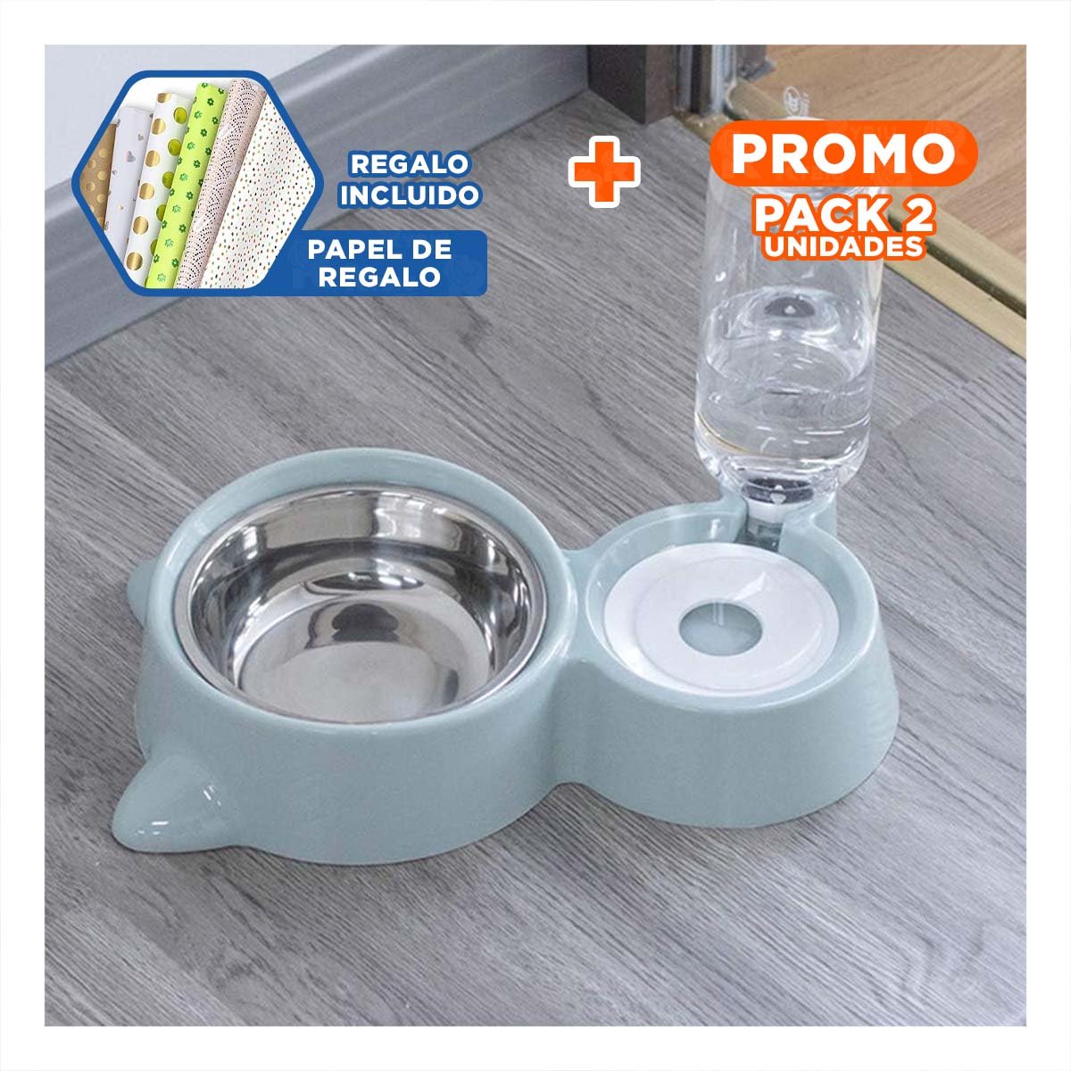 PACK2 OPCION PARA MASCOTA 2 EN 1 CON OREJITAS PARA CASA CELESTE Y+PAPEL REGALO - 1