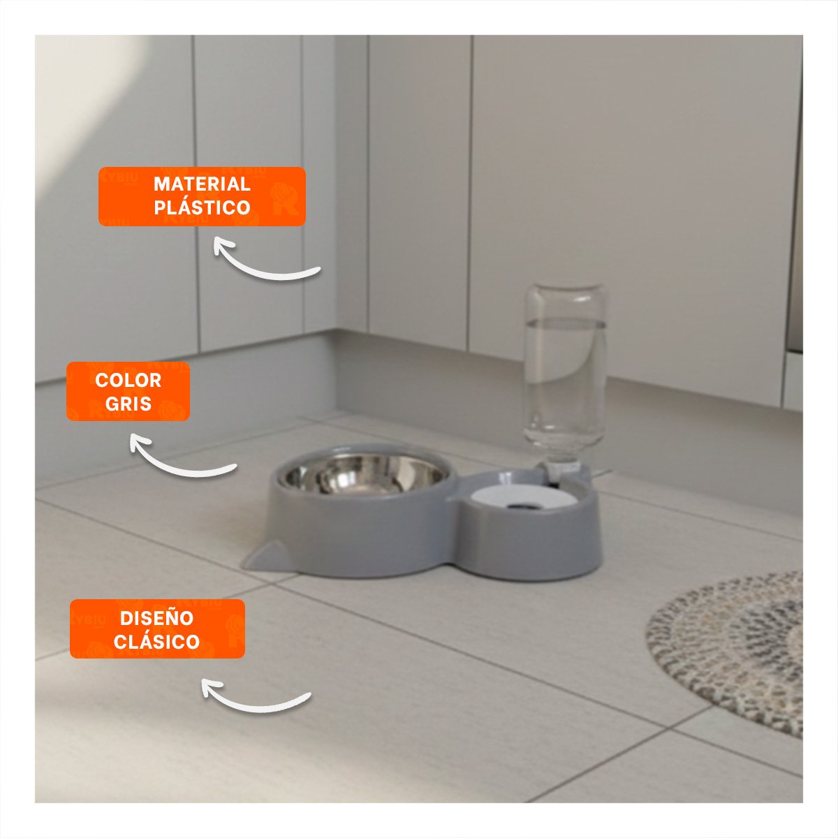CONTENEDOR PARA MASCOTA 2 EN 1 CON OREJITAS PARA USO EN CASA CELESTE Y+REGALO STICKER - 5
