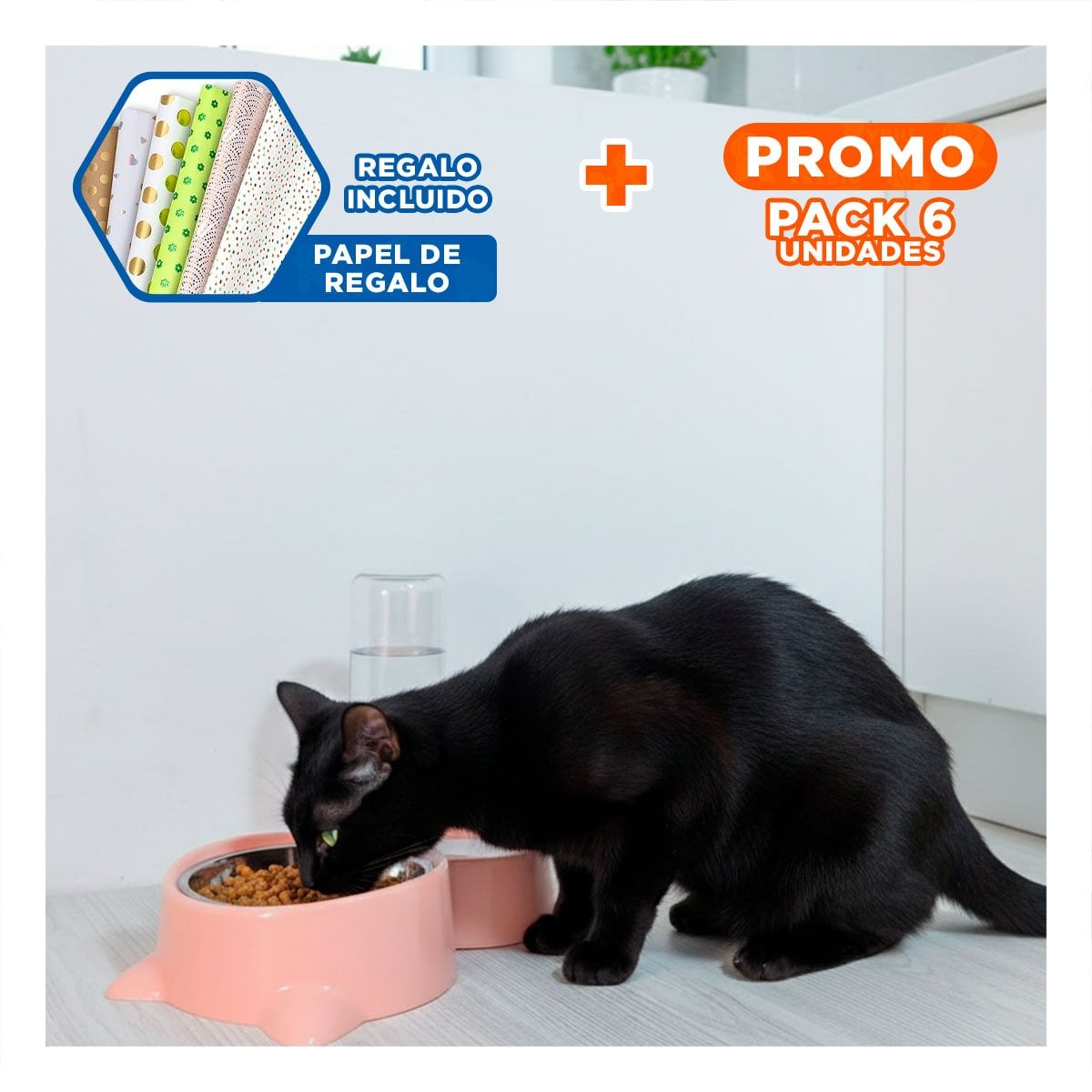 PACK6 ESTILO DE ALIMENTACION 2 EN 1 CON OREJITAS PARA MASCOTA CELESTE Y+PAPEL REGALO - 1