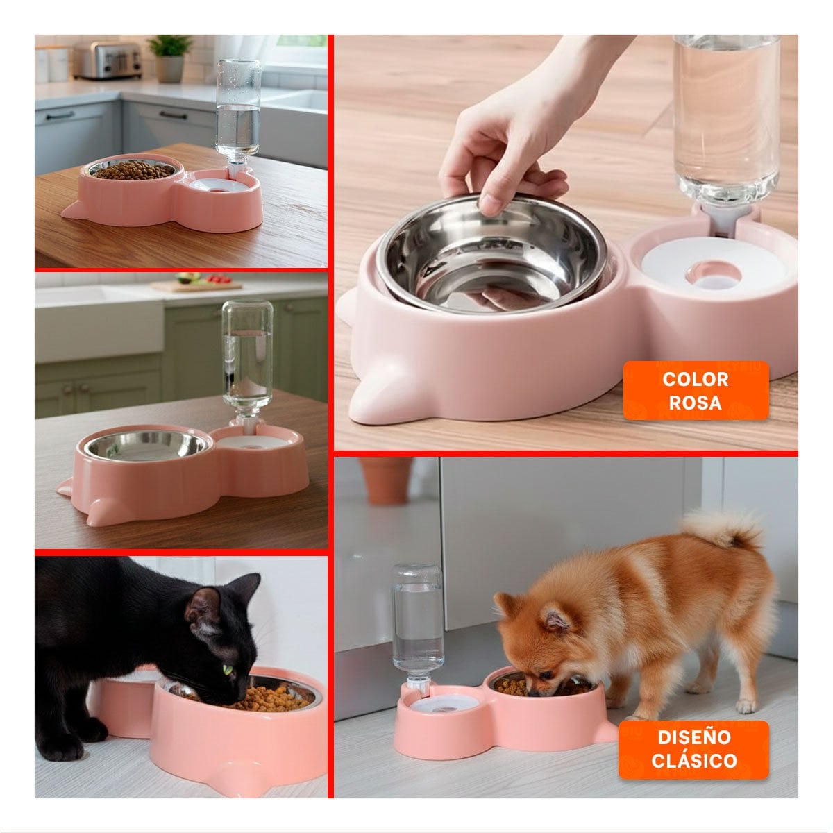 PACK6 ESTILO DE ALIMENTACION 2 EN 1 CON OREJITAS PARA MASCOTA CELESTE Y+PAPEL REGALO - 3