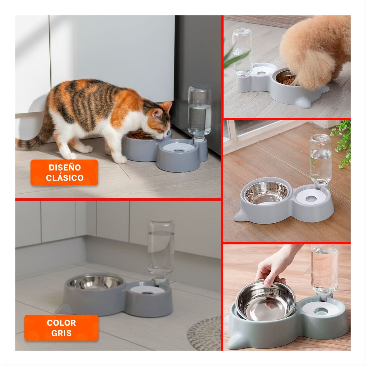 EQUIPO PARA MASCOTA 2 EN 1 CON OREJITAS PARA COMIDA Y AGUA CELESTE Y+POST IT - 5