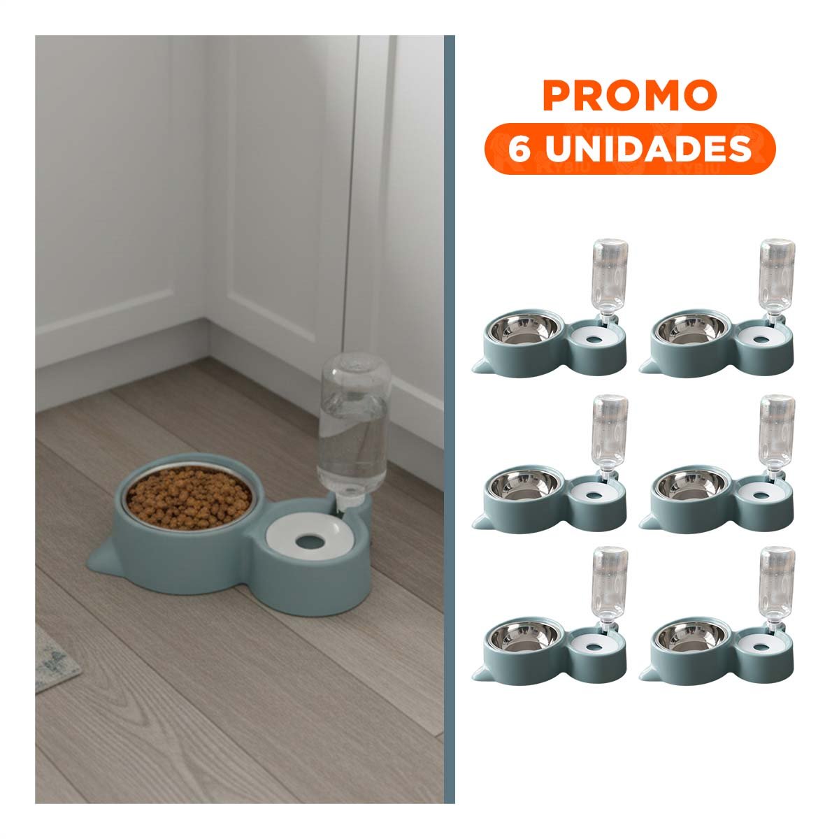 PACK6 SOLUCION PARA MASCOTA 2 EN 1 CON OREJITAS PARA COMIDA CELESTE - 1