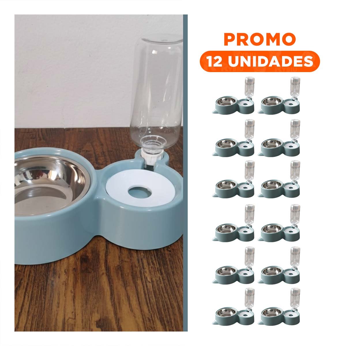 PACK12 SISTEMA DOBLE 2 EN 1 CON OREJITAS PARA MASCOTA EN HOGAR CELESTE Y+REGALO STICKER - 1