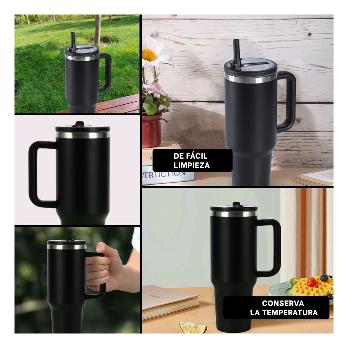 BOTELLA 1200ML EN COLOR NEGRO CON PICO PRACTICO Y ASA FIRME EN ABS Y ACERO Y+POST IT - 1