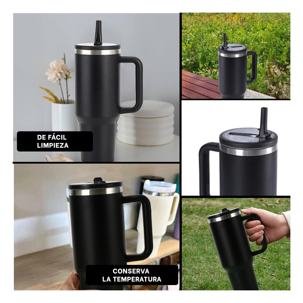 BOTELLA 1200ML EN COLOR NEGRO CON PICO PRACTICO Y ASA FIRME EN ABS Y ACERO Y+POST IT - 5
