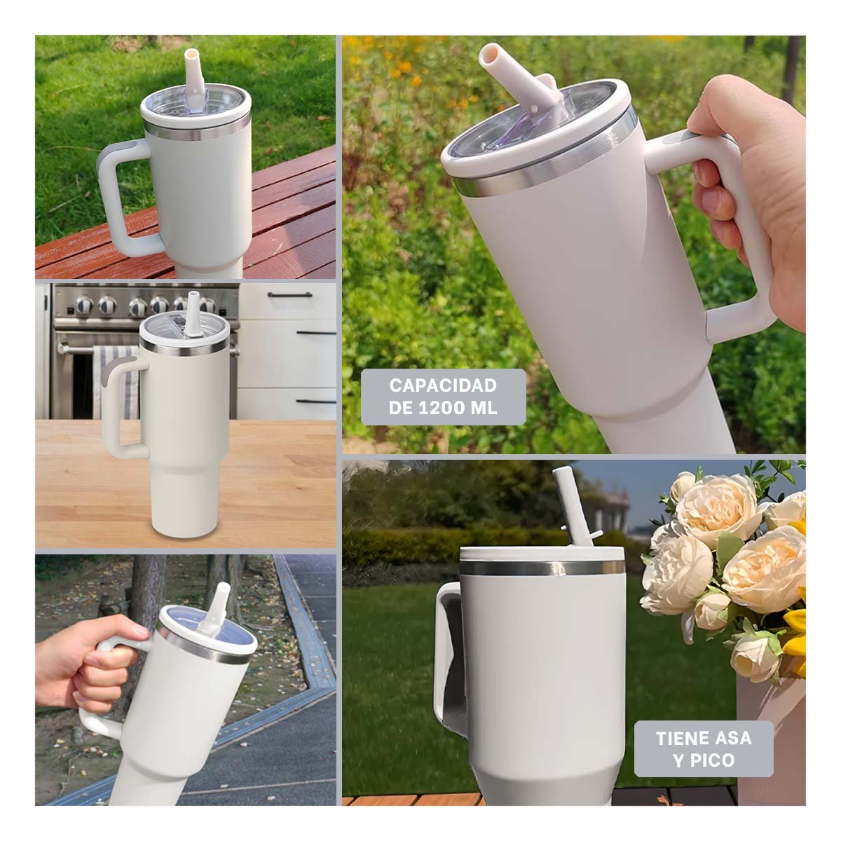 BOTELLA 1200ML EN COLOR CREMA CON PICO PRACTICO Y ASA FIRME EN ABS Y ACERO Y+POST IT - 1