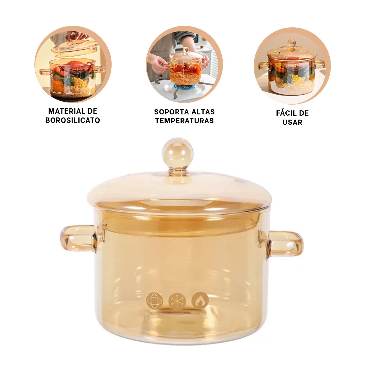 CACEROLA CON TAPA DE BOROSILICATO 1,5L EN MARRON TRANSPARENTE PARA ORGANIZACION - 3
