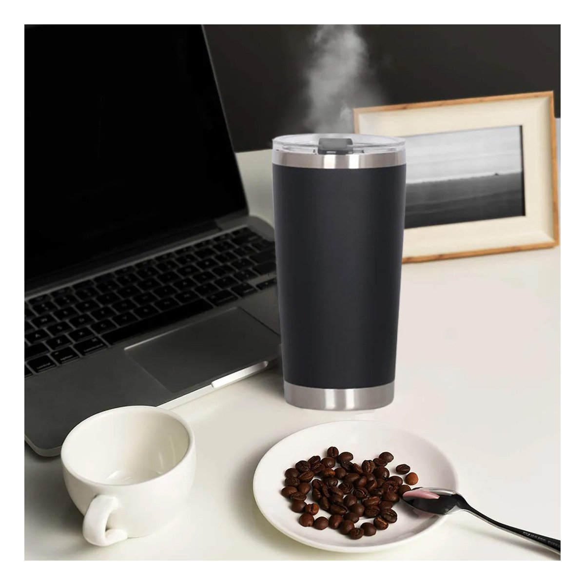 TERMO 600ML DE ACERO INOXIDABLE NEGRO CON TAPA Y ASA COMODA Y+POST IT - 2